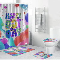 Happy Dot Day Bathroom Set Colorful Swirling Polka Dots and Whimsical Smiley Flowers