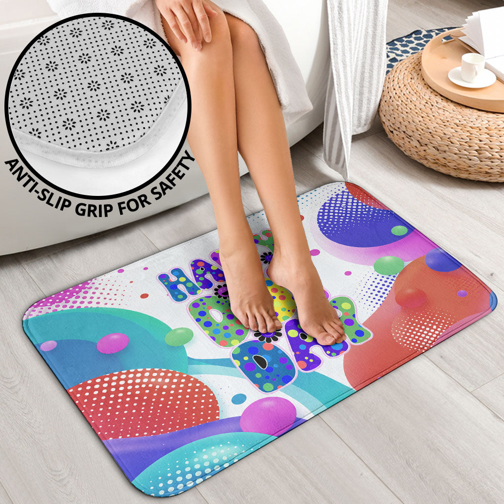 Happy Dot Day Bathroom Set Colorful Swirling Polka Dots and Whimsical Smiley Flowers