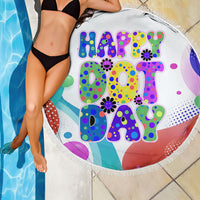 Happy Dot Day Beach Blanket Colorful Swirling Polka Dots and Whimsical Smiley Flowers