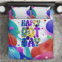 Happy Dot Day Bedding Set Colorful Swirling Polka Dots and Whimsical Smiley Flowers