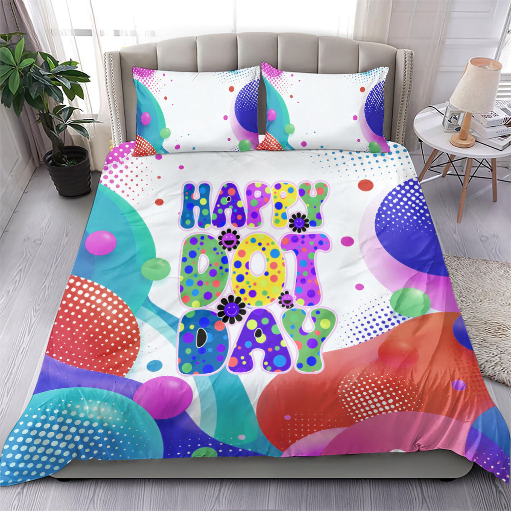 Happy Dot Day Bedding Set Colorful Swirling Polka Dots and Whimsical Smiley Flowers