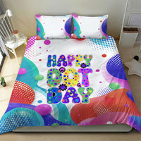 Happy Dot Day Bedding Set Colorful Swirling Polka Dots and Whimsical Smiley Flowers