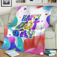 Happy Dot Day Blanket Colorful Swirling Polka Dots and Whimsical Smiley Flowers