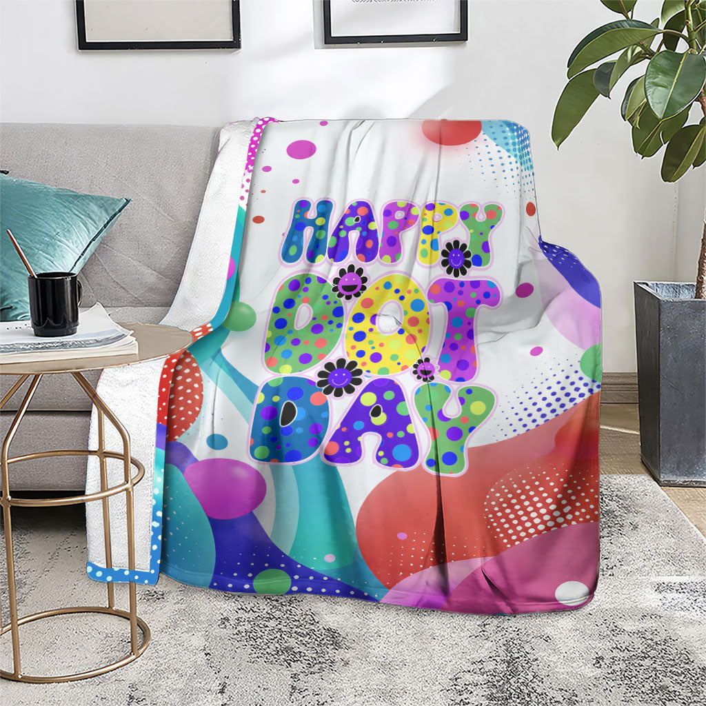 Happy Dot Day Blanket Colorful Swirling Polka Dots and Whimsical Smiley Flowers