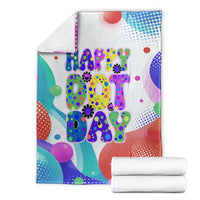 Happy Dot Day Blanket Colorful Swirling Polka Dots and Whimsical Smiley Flowers
