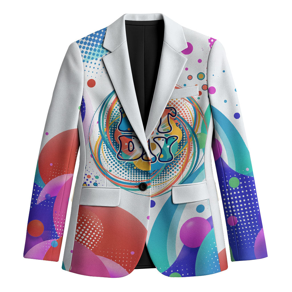 Happy Dot Day Blazer Colorful Swirling Polka Dots and Whimsical Smiley Flowers
