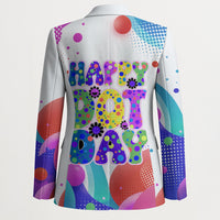 Happy Dot Day Blazer Colorful Swirling Polka Dots and Whimsical Smiley Flowers