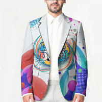 Happy Dot Day Blazer Colorful Swirling Polka Dots and Whimsical Smiley Flowers