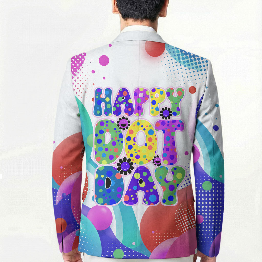 Happy Dot Day Blazer Colorful Swirling Polka Dots and Whimsical Smiley Flowers