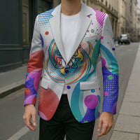 Happy Dot Day Blazer Colorful Swirling Polka Dots and Whimsical Smiley Flowers