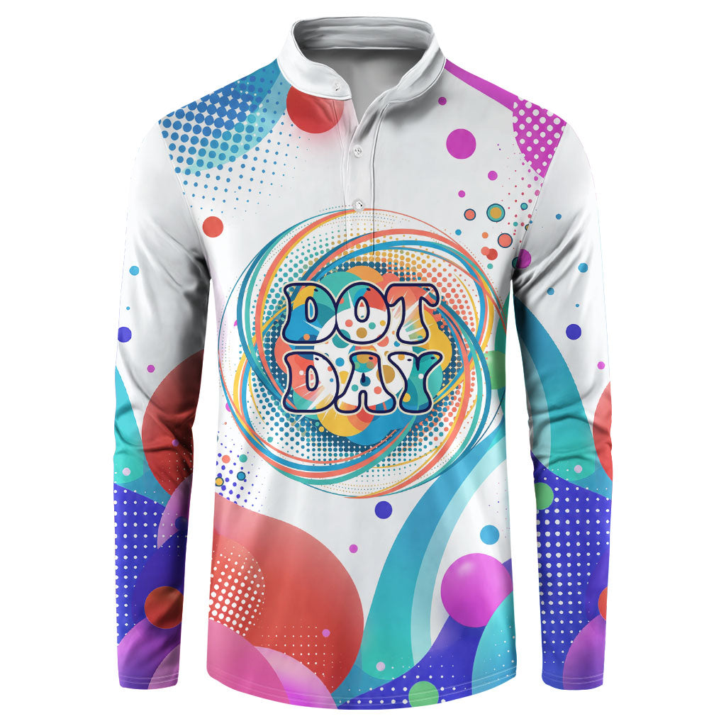 Happy Dot Day Button Sweatshirt Colorful Swirling Polka Dots and Whimsical Smiley Flowers