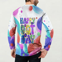 Happy Dot Day Button Sweatshirt Colorful Swirling Polka Dots and Whimsical Smiley Flowers