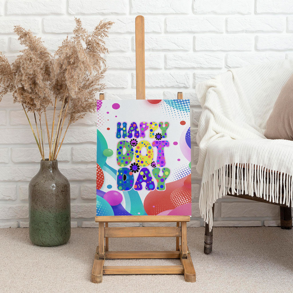 Happy Dot Day Canvas Wall Art Colorful Swirling Polka Dots and Whimsical Smiley Flowers