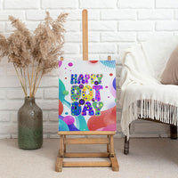 Happy Dot Day Canvas Wall Art Colorful Swirling Polka Dots and Whimsical Smiley Flowers
