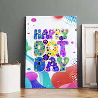Happy Dot Day Canvas Wall Art Colorful Swirling Polka Dots and Whimsical Smiley Flowers