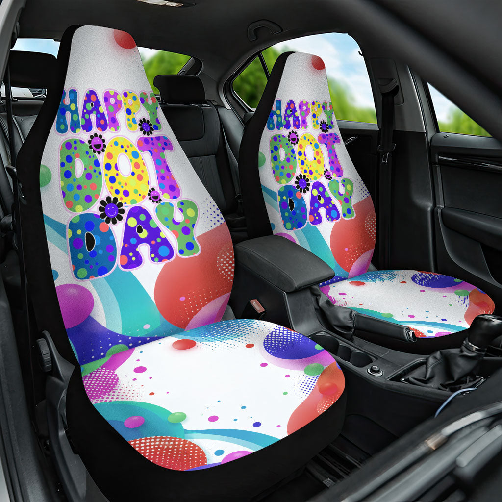 Happy Dot Day Car Seat Cover Colorful Swirling Polka Dots and Whimsical Smiley Flowers