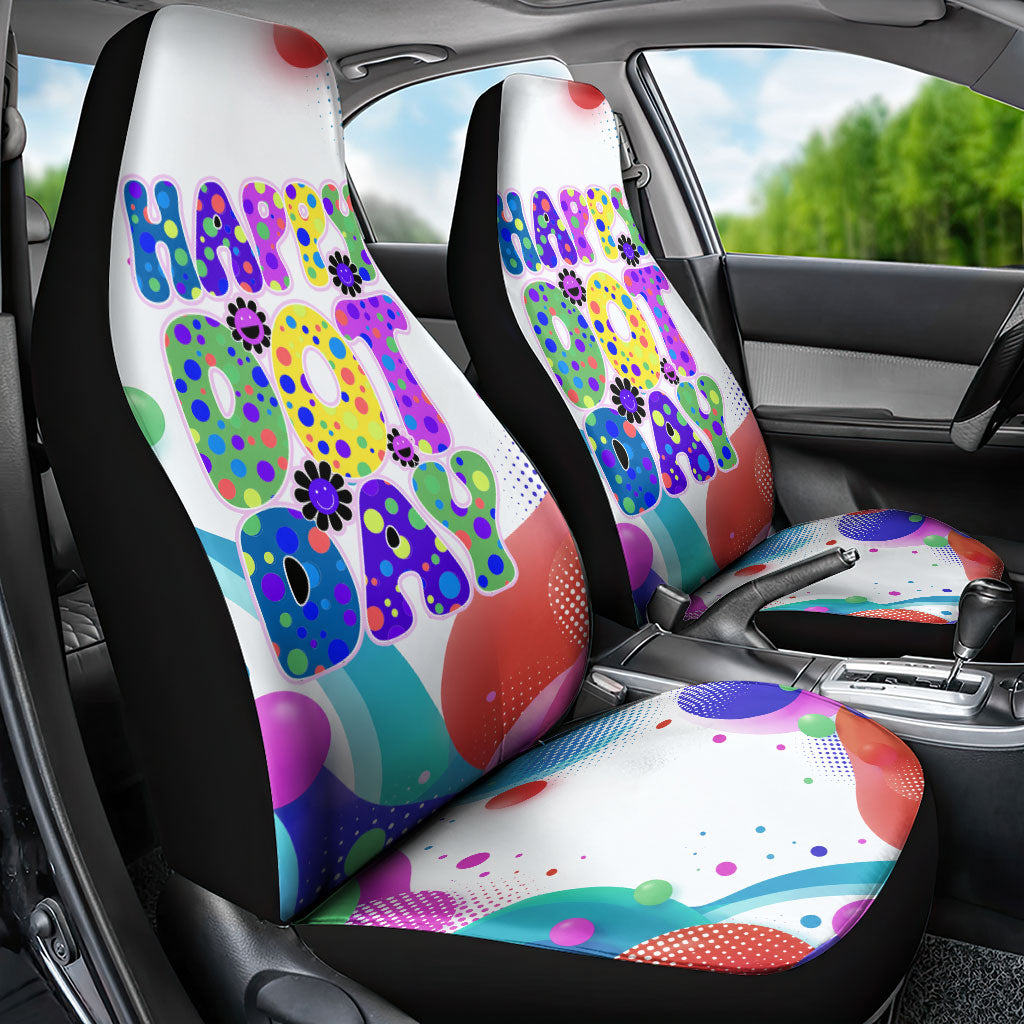 Happy Dot Day Car Seat Cover Colorful Swirling Polka Dots and Whimsical Smiley Flowers