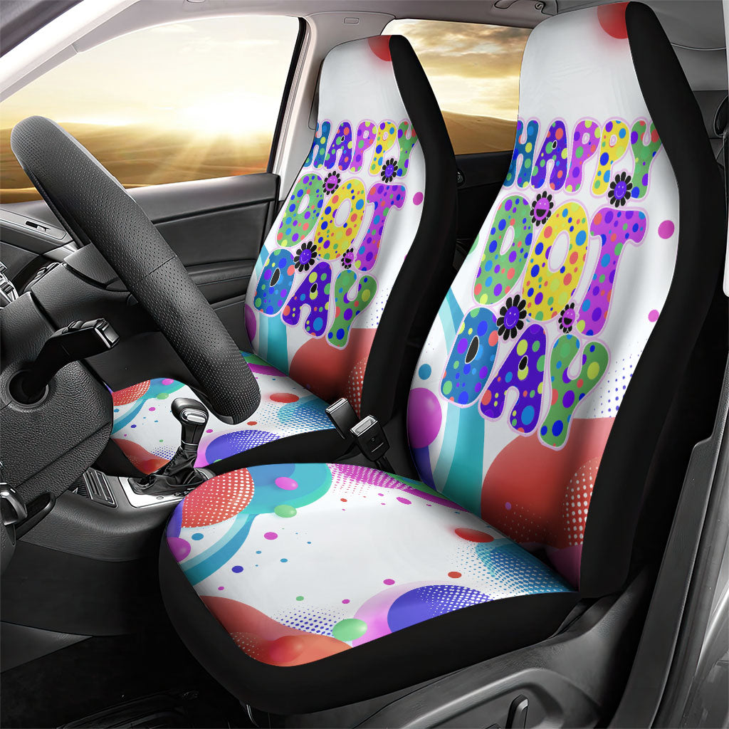 Happy Dot Day Car Seat Cover Colorful Swirling Polka Dots and Whimsical Smiley Flowers