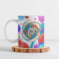 Happy Dot Day Ceramic Mug Colorful Swirling Polka Dots and Whimsical Smiley Flowers