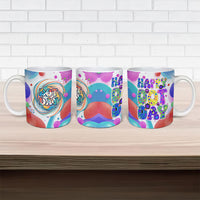 Happy Dot Day Ceramic Mug Colorful Swirling Polka Dots and Whimsical Smiley Flowers