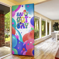 Happy Dot Day Door Cover Colorful Swirling Polka Dots and Whimsical Smiley Flowers