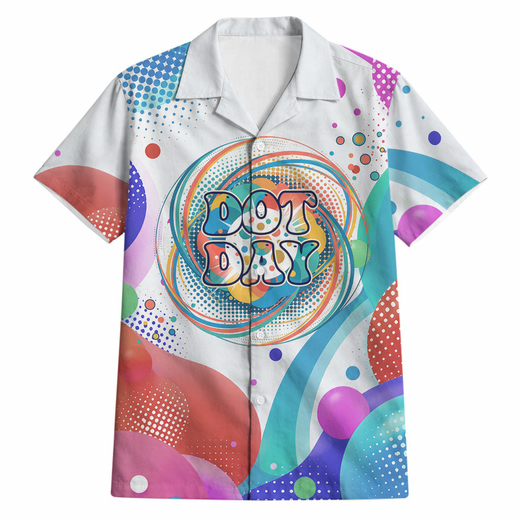 Happy Dot Day Hawaiian Shirt Colorful Swirling Polka Dots and Whimsical Smiley Flowers