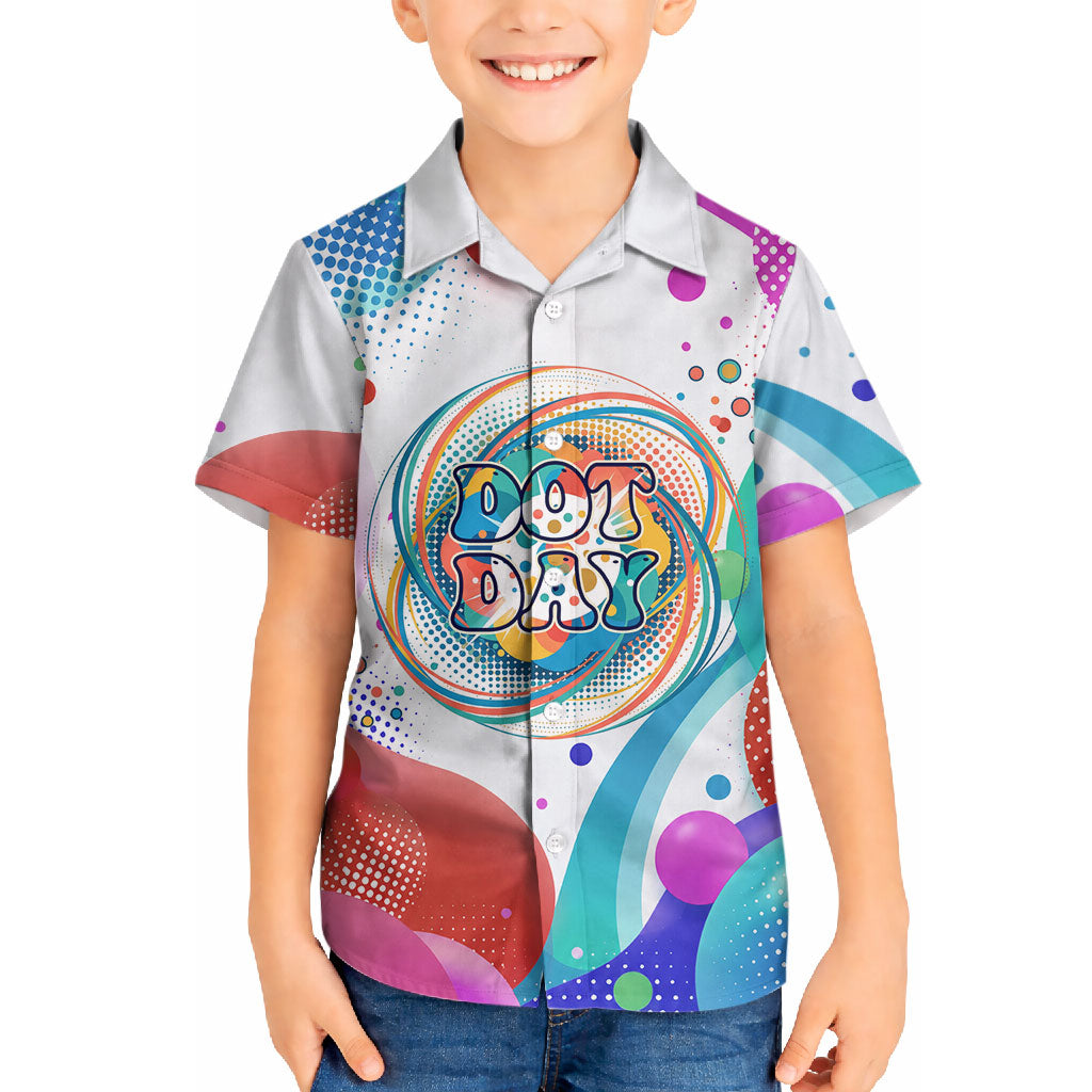 Happy Dot Day Hawaiian Shirt Colorful Swirling Polka Dots and Whimsical Smiley Flowers