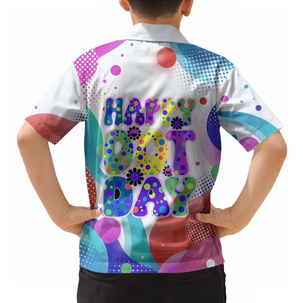 Happy Dot Day Hawaiian Shirt Colorful Swirling Polka Dots and Whimsical Smiley Flowers