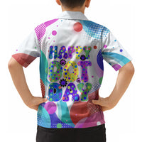 Happy Dot Day Hawaiian Shirt Colorful Swirling Polka Dots and Whimsical Smiley Flowers