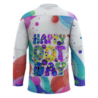 Happy Dot Day Hockey Jersey Colorful Swirling Polka Dots and Whimsical Smiley Flowers