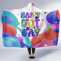 Happy Dot Day Hooded Blanket Colorful Swirling Polka Dots and Whimsical Smiley Flowers