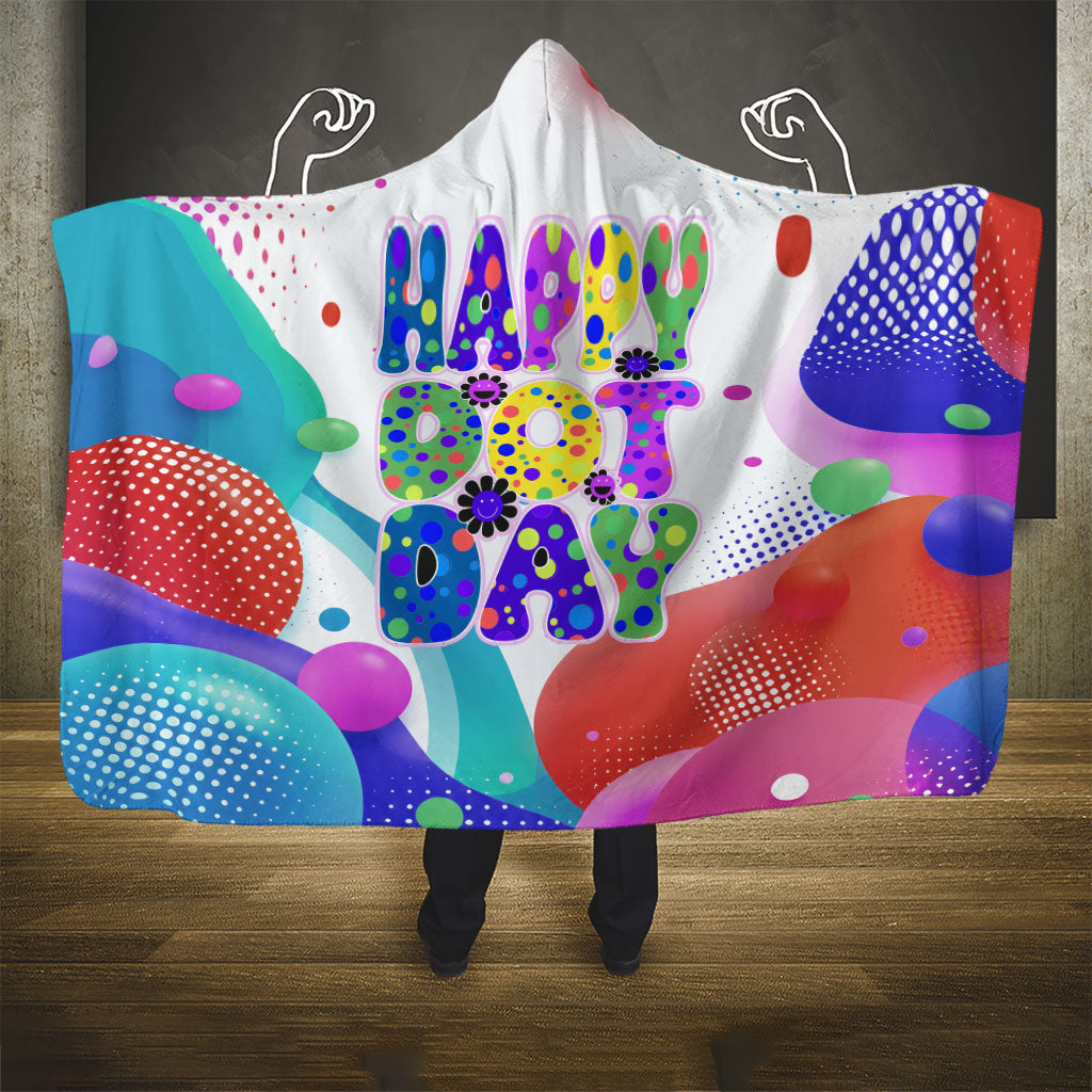 Happy Dot Day Hooded Blanket Colorful Swirling Polka Dots and Whimsical Smiley Flowers