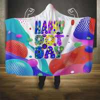 Happy Dot Day Hooded Blanket Colorful Swirling Polka Dots and Whimsical Smiley Flowers