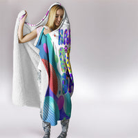 Happy Dot Day Hooded Blanket Colorful Swirling Polka Dots and Whimsical Smiley Flowers