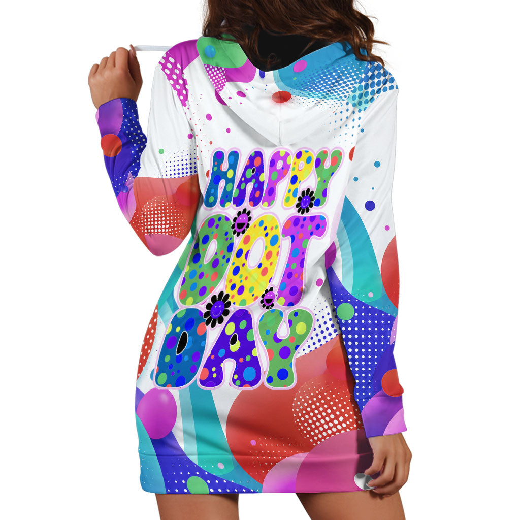 Happy Dot Day Hoodie Dress Colorful Swirling Polka Dots and Whimsical Smiley Flowers