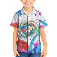 Happy Dot Day Kid Hawaiian Shirt Colorful Swirling Polka Dots and Whimsical Smiley Flowers