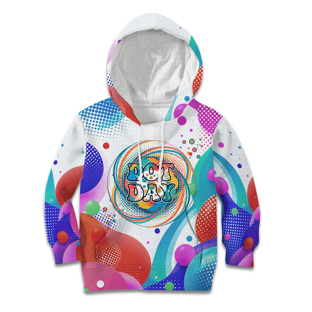Happy Dot Day Kid Hoodie Colorful Swirling Polka Dots and Whimsical Smiley Flowers