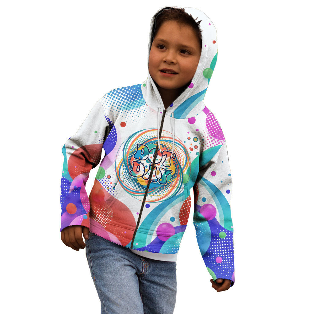 Happy Dot Day Kid Hoodie Colorful Swirling Polka Dots and Whimsical Smiley Flowers