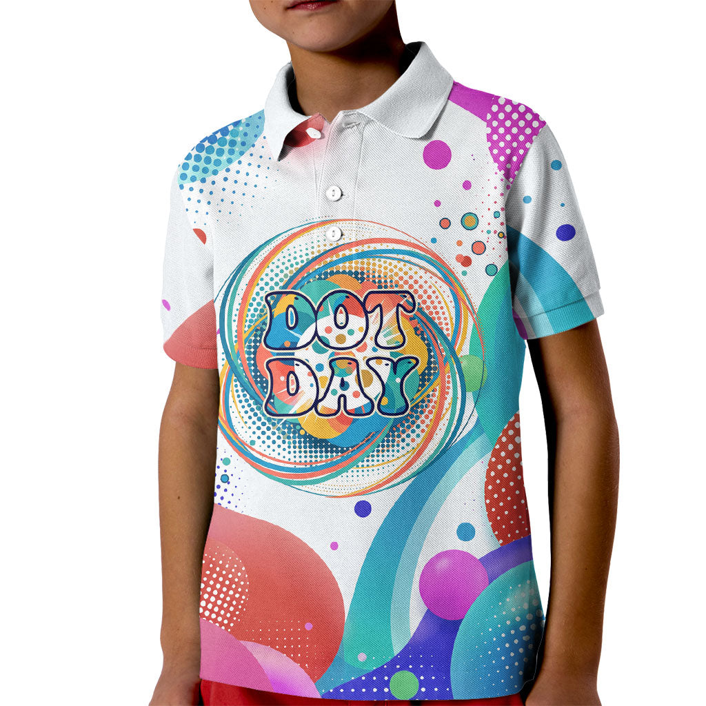 Happy Dot Day Kid Polo Shirt Colorful Swirling Polka Dots and Whimsical Smiley Flowers
