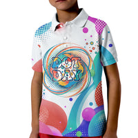 Happy Dot Day Kid Polo Shirt Colorful Swirling Polka Dots and Whimsical Smiley Flowers