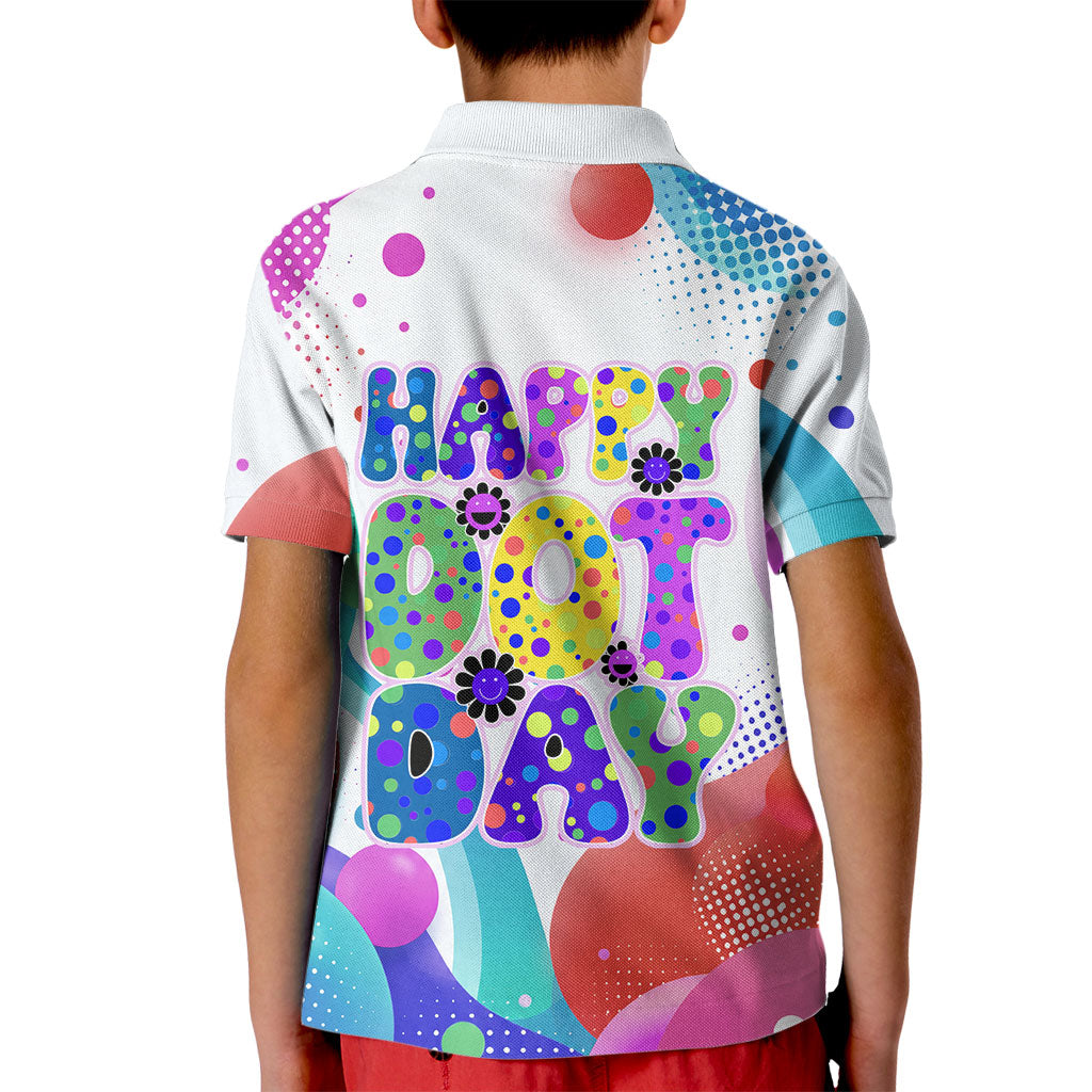 Happy Dot Day Kid Polo Shirt Colorful Swirling Polka Dots and Whimsical Smiley Flowers