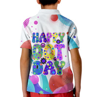 Happy Dot Day Kid Polo Shirt Colorful Swirling Polka Dots and Whimsical Smiley Flowers