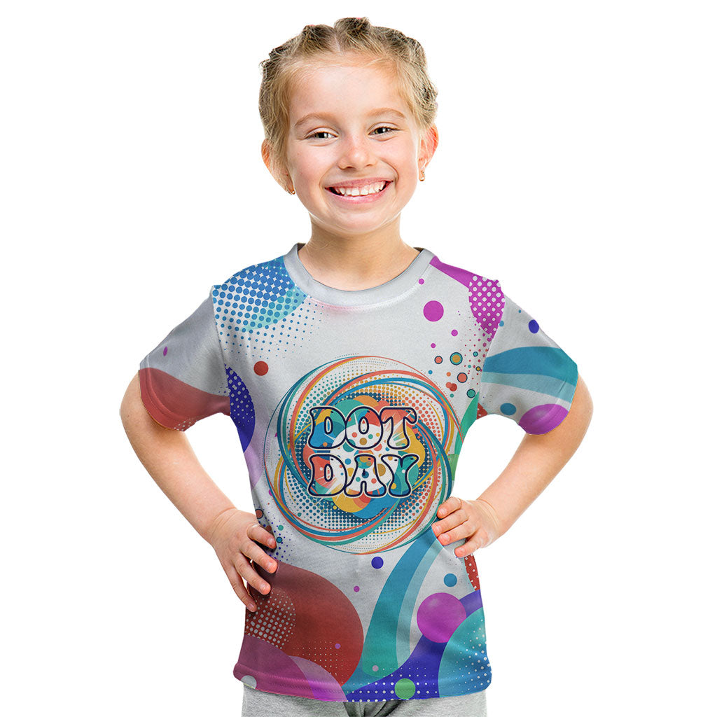 Happy Dot Day Kid T Shirt Colorful Swirling Polka Dots and Whimsical Smiley Flowers