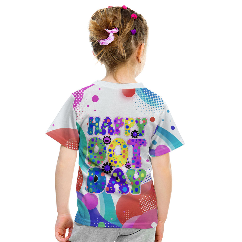 Happy Dot Day Kid T Shirt Colorful Swirling Polka Dots and Whimsical Smiley Flowers