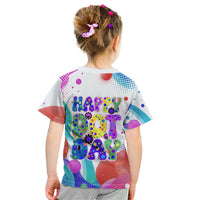 Happy Dot Day Kid T Shirt Colorful Swirling Polka Dots and Whimsical Smiley Flowers