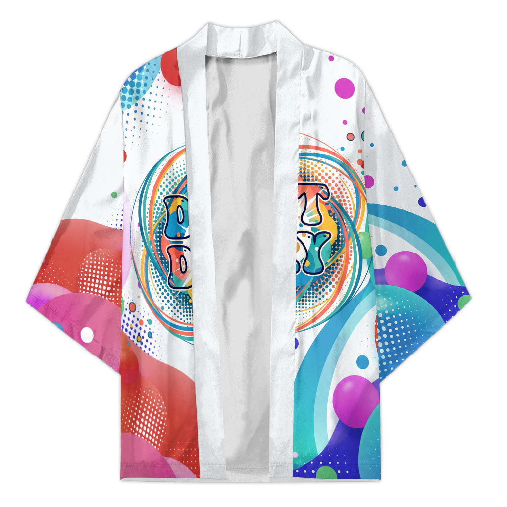 Happy Dot Day Kimono Colorful Swirling Polka Dots and Whimsical Smiley Flowers