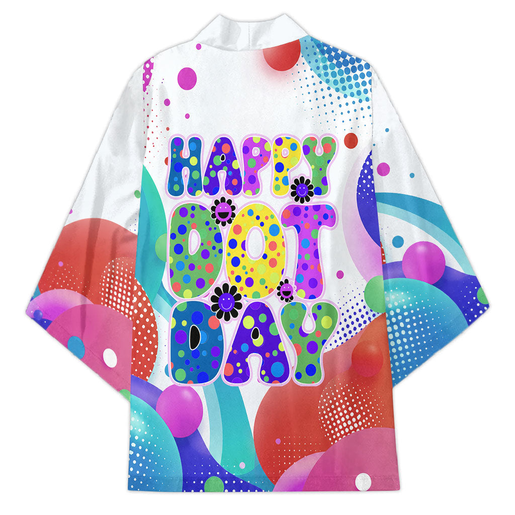 Happy Dot Day Kimono Colorful Swirling Polka Dots and Whimsical Smiley Flowers