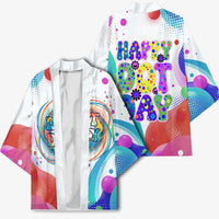 Happy Dot Day Kimono Colorful Swirling Polka Dots and Whimsical Smiley Flowers