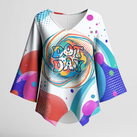 Happy Dot Day Kimono Sleeve Blouse Colorful Swirling Polka Dots and Whimsical Smiley Flowers