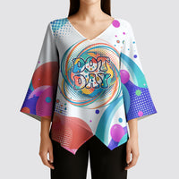 Happy Dot Day Kimono Sleeve Blouse Colorful Swirling Polka Dots and Whimsical Smiley Flowers